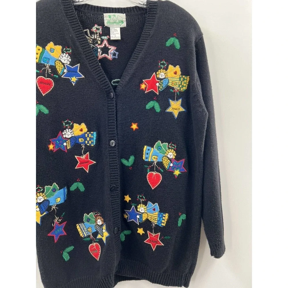 The Quacker Factory Women’s Long Sleeve Cotton/Ramie Black Appliquéd Cardigan S - Picture 5 of 7